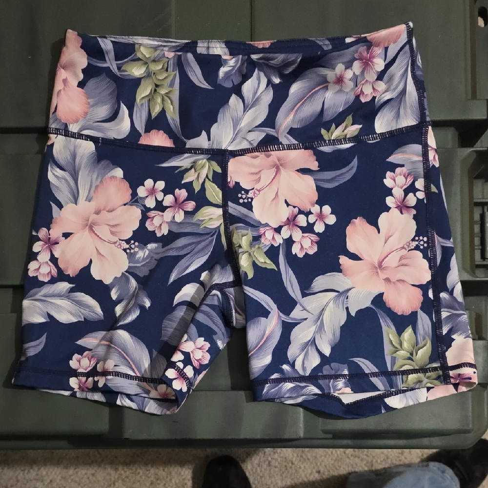 Floral High-Waist Women’s Athletic Shorts - Navy & Pink